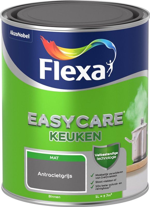 Flexa - Easycare Keuken Muurverf - Antracietgrijs - 1 L