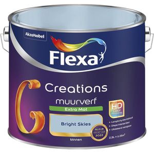 Flexa - Creations - Muurverf - Extra Mat - Kleur van het Jaar 2022 - Bright Skies - Blauw - 2,5 liter