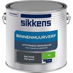 Sikkens - Binnenmuurverf - Muurverf - Mengkleur - Mat - RAL7016 - 2.5L