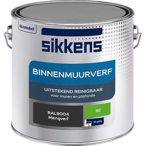 Sikkens - Binnenmuurverf - Muurverf - Mengkleur - Mat - RAL9004 - 2.5L