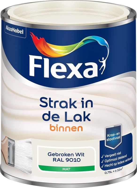 Flexa - Strak in de Lak Binnenlak Mat - Gebroken wit / RAL 9010 - 0,75 Liter