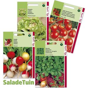 Horti Tops Salade Tuin - 4 zakjes zaden - Radijs, balkontomaat, rucola en sla
