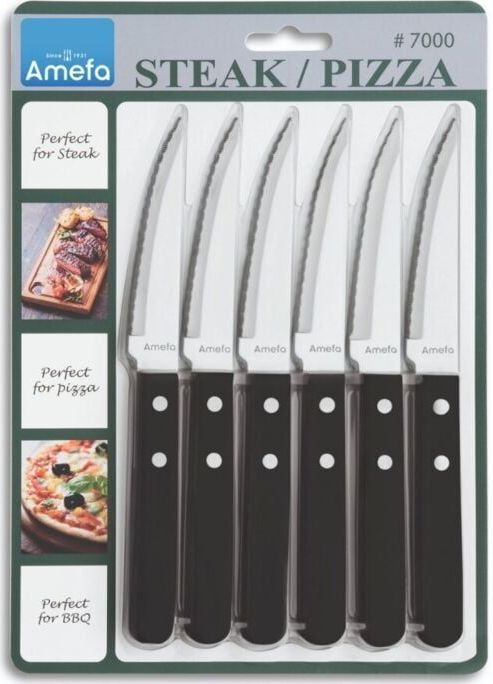 Amefa - Pizza 7000 - Steakbestek - Zwart - Kunststof Handgrepen - 6 Steakmessen