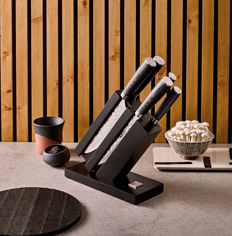 Richardson Sheffield Uta - 5-delige messenset - inclusief design messenblok - Gehamerde messen - Pakka hout