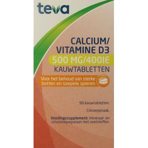 Teva - Calcium/Vitamine D - Voedingssupplement - 500mg/400IE - Kauwtablet