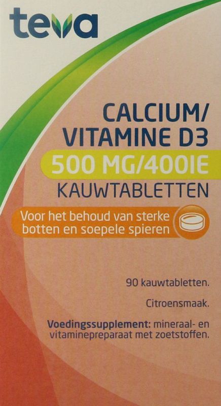 Teva - Calcium/Vitamine D - Voedingssupplement - 500mg/400IE - Kauwtablet