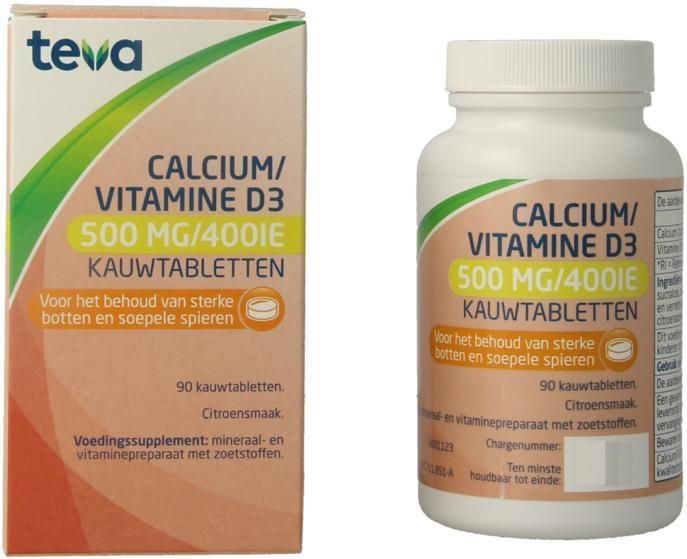 Teva Calcium/Vitamine D 500mg/10 mcg 90 kauwtabletten