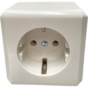 Plieger Wandcontactdoos Opbouw Wit – Enkel Stopcontact - Met randaarde – Kema Keur