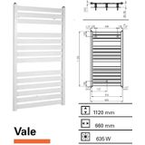 Designradiator plieger vela 635 watt zijaansluiting 112x66 cm wit