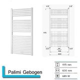 Designradiator plieger palmyra gebogen 689 watt midden- of zijaansluiting 117,5x60 cm wit