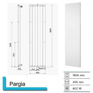 Designradiator plieger perugia 802 watt middenaansluiting 180,6x45,6 cm wit
