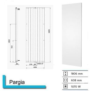 Designradiator plieger perugia 1070 watt middenaansluiting 180,6x60,8 cm wit
