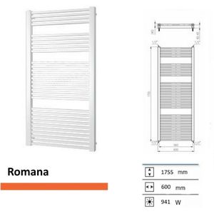 Designradiator plieger roma 964 watt zijaansluiting 175,5x60 cm mat wit