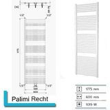 Plieger Palmyra designradiator horizontaal middenaansluiting 1775x600mm 1019W parelgrijs (pearl grey)