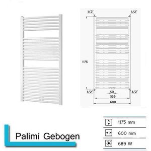 Handdoekradiator Palimi Gebogen 1175 x 600 mm Pearl grey