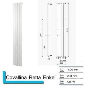 Plieger Cavallino Retto designradiator verticaal enkel middenaansluiting 1800x298mm 614W parelgrijs (pearl grey)