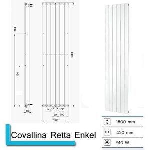 Plieger Cavallino Retto designradiator verticaal enkel middenaansluiting 1800x450mm 910W parelgrijs (pearl grey)