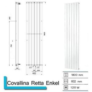 Plieger Cavallino Retto designradiator verticaal enkel middenaansluiting 1800x602mm 1205W wit 7252982