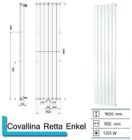 Covallina - Retta - Handdoekradiator - Zwart - Enkel - 1800x602mm