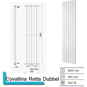Plieger Cavallino Retto designradiator verticaal dubbel middenaansluiting 1800x450mm 1162W mat wit