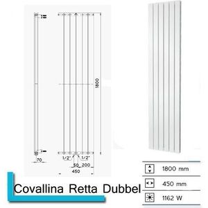 Designradiator plieger cavallino retto dubbel 1162 watt middenaansluiting 180x45 cm mat wit