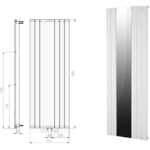 Designradiator plieger cavallino retto specchio 773 watt middenaansluiting 180x60,2 cm zilver metallic