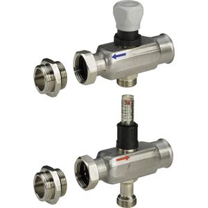 Viega Fonterra Verlengset 1x3/4'' RVS met debietmeter RVS met 3/4'' euroconus. Vlakdichtend met 2-delige koppeling 1''. Verlengset voor CV-verdeler.