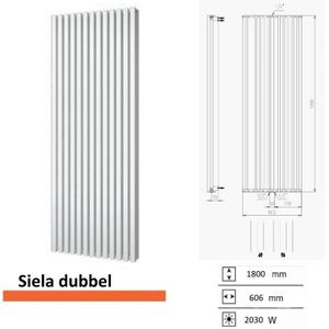 Designradiator plieger siena dubbele variant 2030 watt middenaansluiting 180x60,6 cm wit