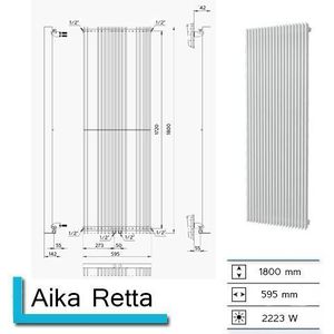 Designradiator plieger antika retto 2223 watt middenaansluiting 180x59,5 cm wit
