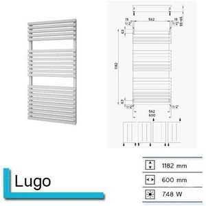 Lago - Handdoekradiator - Mat Wit - 1182 x 600 mm - 748 Watt