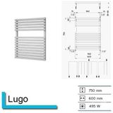 Plieger Lugo designradiator horizontaal 750x600mm 495W pergamon