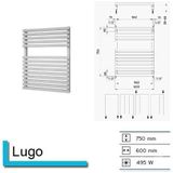 Plieger Lugo designradiator horizontaal 750x600mm 495W parelgrijs (pearl grey)