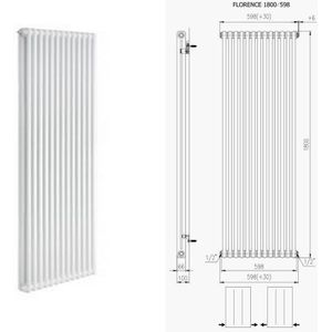 Designradiator plieger florence 1677 watt zijaansluiting 180x60 cm wit