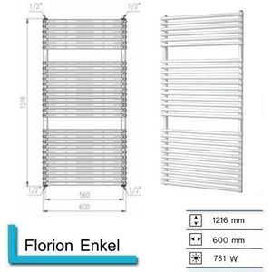 Designradiator florion nxt 121,6x60 cm 750 watt mat wit