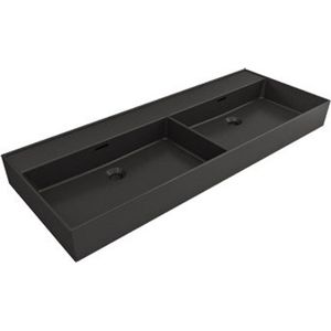Plieger Kansas wastafel dubbel zonder kraangaten met overloop 120x46.6cm matzwart 271086