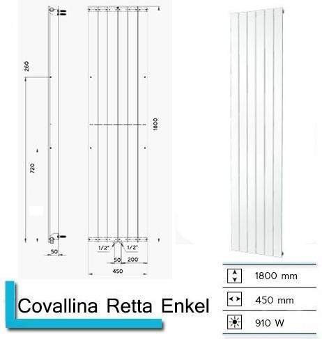 Covallina - Retta Enkel - Handdoekradiator - Mat Zwart - 1800 x 450 mm