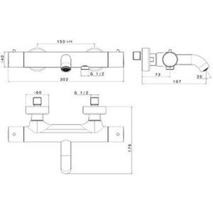 Plieger Napoli badkraan thermostatisch met omstel met koppelingen cool body chroom