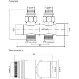 Design onderblok set radiator plieger como recht inclusief koppeling 15 en 16 mm chroom