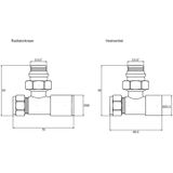 Design aansluitset radiator plieger como haaks inclusief koppeling 15 mm rvs