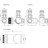 Plieger Como design radiator aansluitset universeel dubbel haaks incl. koppeling 15 mm RVS-look