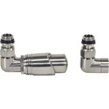 Plieger Como design radiator aansluitset universeel dubbel haaks incl. koppeling 15 mm RVS-look