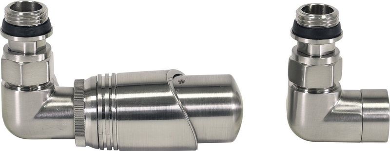 Plieger Como design radiator aansluitset universeel dubbel haaks incl. koppeling 15 mm RVS-look