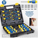 Kinzo Schroevendraaierset 32-Delig - Incl. Koffer - Schroevendraaiers met Magnetische Tip - Zwart, Geel, Blauw