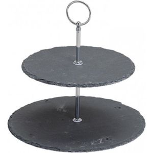 Alpina Etagère Leisteen 2 Laags Ø 20 + 25 cm. - Presenteerschaal