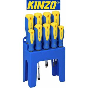 Kinzo Schroevendraaierset + Houder -  9-delig - Magnetisch - Chroom-Vanadium - 2x Torx, 3x Phillips, 4x Platte Schroevendraaier