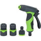 Kinzo 4-Delige Spuitpistool Set - Incl. 3 Verbindingsstukken voor Tuinslang - 8 Sproei-Standen - Soft-Grip Handgreep - Groen/Grijs