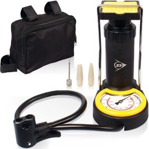 Dunlop Mini Voetpomp - Luchtpomp - Bandenpomp - Inclusief 3 Adapters - Analoge Drukmeter - met Opbergtas