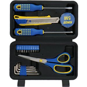 Kinzo Gereedschapsset 21-delig - Gereedschapskoffer Gevuld - 2x Schroevendraaier, Schaar, Mes, Inbussleutels, Rolmeter, Tape, Bits