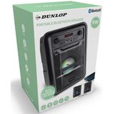Dunlop Bluetooth Speaker - 9W - met FM-Radio en AUX/MIC Ingang - Ingang voor TF Kaart en USB - TWS Functie - LED-Verlichting - Zwart