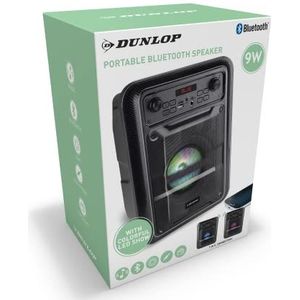Dunlop Bluetooth Speaker - 9W - met FM-Radio en AUX/MIC Ingang - Ingang voor TF Kaart en USB - TWS Functie - LED-Verlichting - Zwart